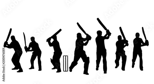 Black cricket players silhouette vector icons isolated on transparent background, Vector