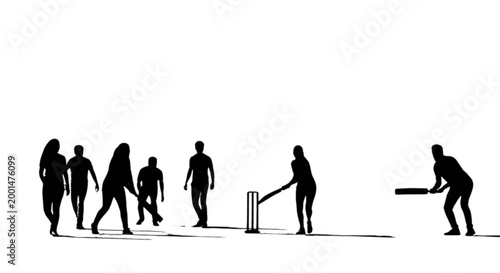 Cricket players silhouettes playing match isolated on transparent background, Vector