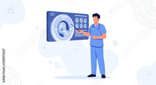 Doctor Explaining CT Scan Results on Screen