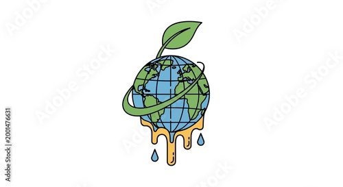 Earth with leaf and melting effect.