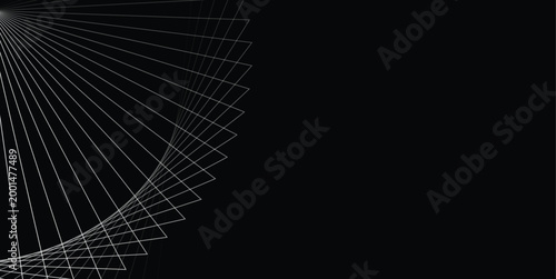 Photos Abstract Geometric Spiral of Thin White Lines on Black Minimal Background for Mo