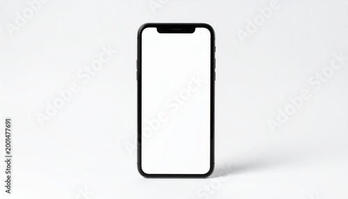 Smartphone front view with empty display, isolated on pure white background, high resolution