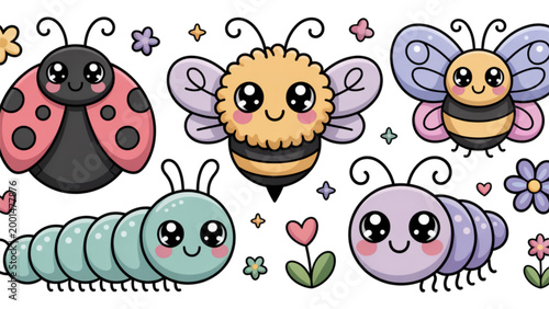 Colorful cartoon insects and caterpillars in a playful design arrangement Vector