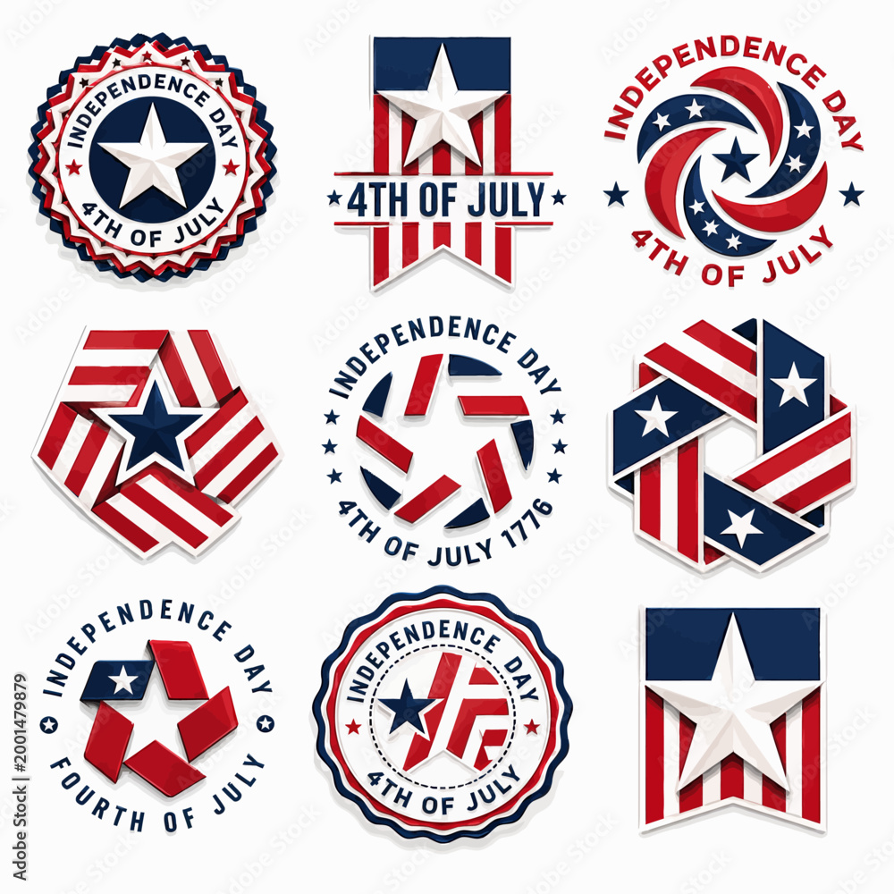 Fototapeta premium Patriotic american badges and emblems for independence day celebrations