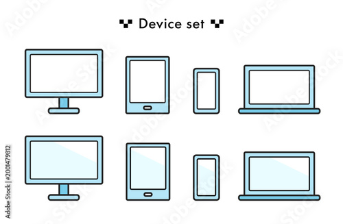 デバイスのイラストセット　パソコン・タブレット・スマホ・ノートパソコン
