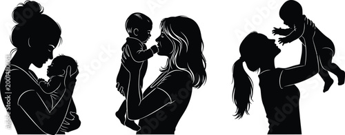 mother and child silhouettes in various poses