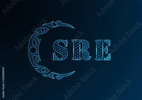 Low poly letter logo SRE design. SRE letter logo low poly vector design on blue color gradient background. SRE logo low poly design