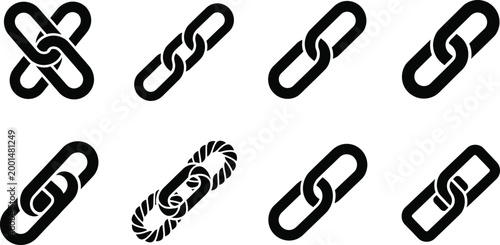 Chain link black and white chain symbols, various chain link styles