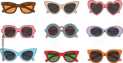 Картината върху платно Trendy colorful sunglasses collection retro fashion eyewear set stylish frames s