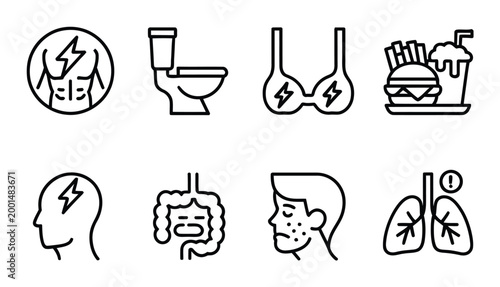 Digestive and Health Problem Vector Icons Set