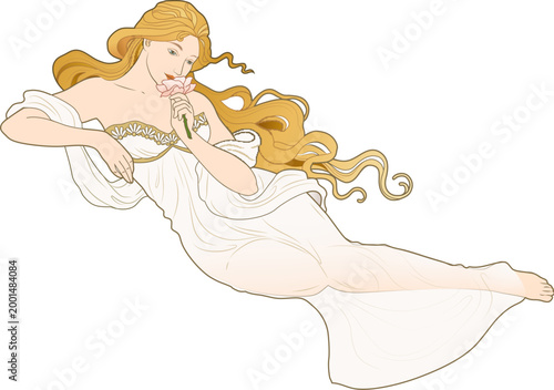 Beautiful woman smelling flower