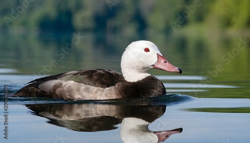 White-headed Duck Swimming in Calm Water Wildlife Nature Bird Close-Up High-Resolution Stock Photo