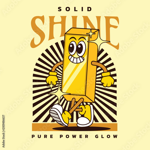 Smiling gold bar mascot character with a glowing effect and 
