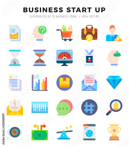 Set of Business Start Up icons in Flat style. High quality Flat Icons symbol collection.
