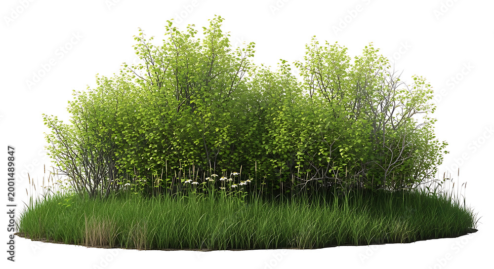 Fototapeta premium Green bushes and grass on a lawn PNG isolated on transparent background