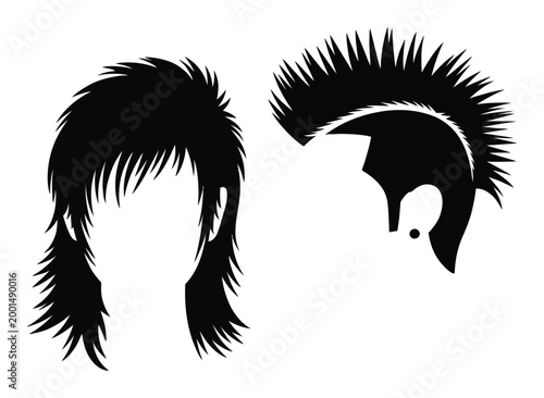 Punk Rock Hair Silhouettes Vector Illustration