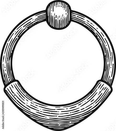 metal ring door knocker vintage design with textured engraving details