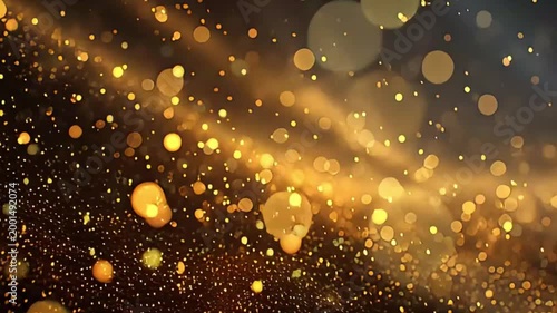 Enchanting cascade of golden light particles creates a brilliant and sparkling abstract texture, ideal for festive and elegant design projects