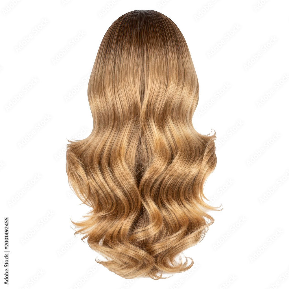 Naklejka premium Long wavy light brown hair wig for women isolated on transparent background
