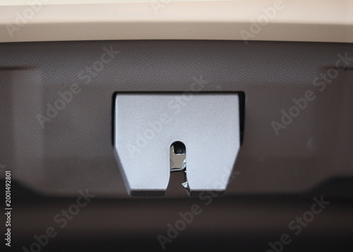Close up of a new vehicle tail gate latch