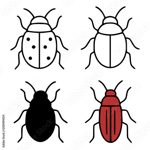 Beetle minimalist icon set in silhouette and outline design
