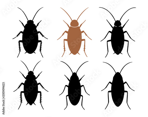 Cockroach icon set minimalist in silhouette design