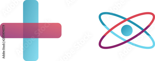 Two abstract icons representing medical healthcare and scientific research with blue and red gradient design illustration
