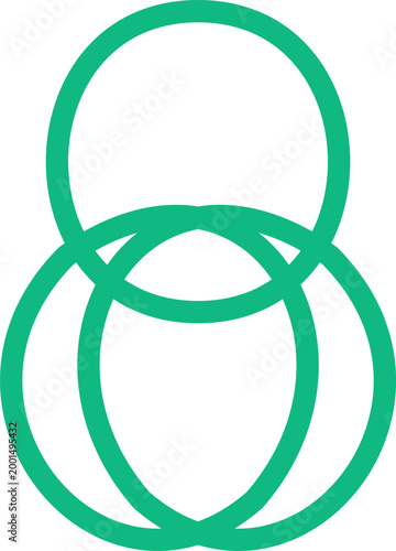 Interwoven green triple circle knot design isolated on white background representing unity and eternal connection
