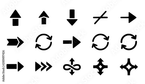 Arrow Navigation Icon Set with Direction Pointers Refresh Sync Loop Infinity and Movement Symbols for User Interface Design Apps and Digital Controls