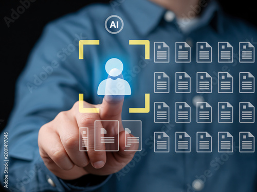 A person interacts with an AI interface to access personal data records