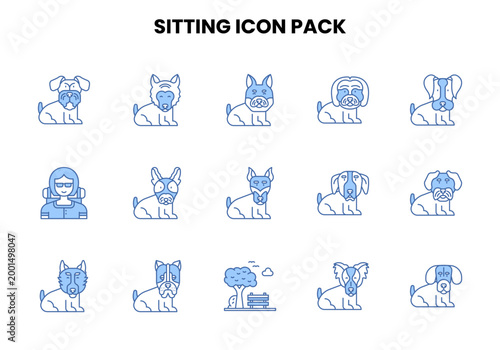 Sitting Two Colour Vector Icons Pack