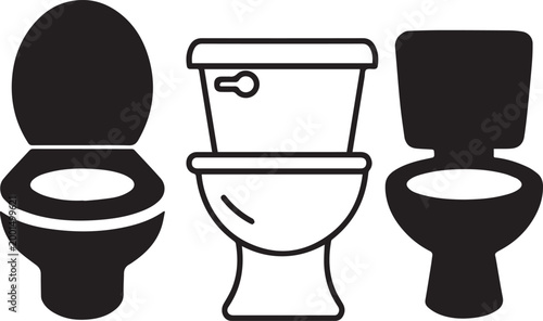 Three toilet icons a simple black and white illustration of bathroom fixtures