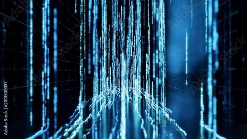 Abstract Blue Digital Data Stream Flowing Downwards Futuristic Technology Concept