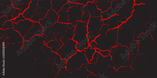 Cracked surface displays vibrant red lines on a dark background