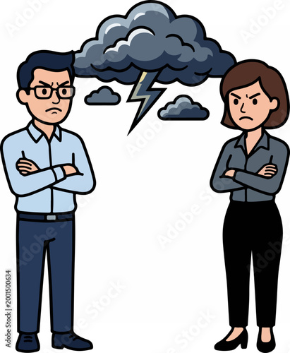 Angry business colleagues arguing with storm cloud.