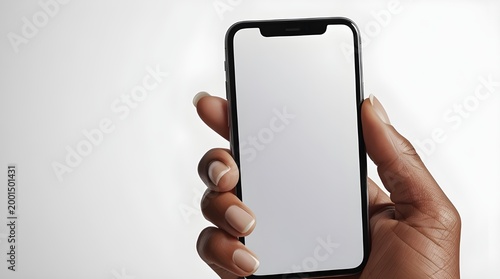 Hand Holding Smartphone Blank Screen Mockup Isolated on White Background – Mobile App UI Template