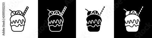  Ice Cream black and white icon design concept