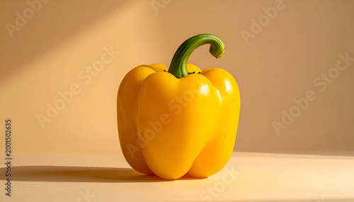 Vibrant Yellow Bell Pepper on a Warmly Lit Surface.