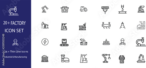 Industrial Factory Line Icon Set Manufacturing and Production Symbols