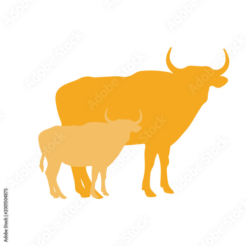 Minimalist Silhouette Illustration of Mother Cow and Calf