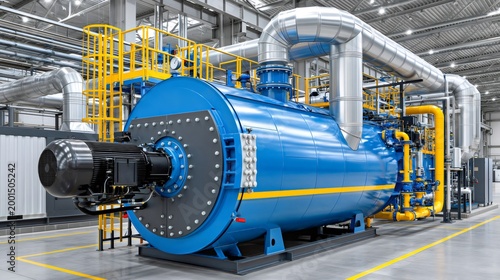 Industrial boiler machine operating in a modern factory