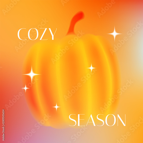 Autumn pumpkin card with soft gradient effect. Vector template for banner, post, advertisement, cover