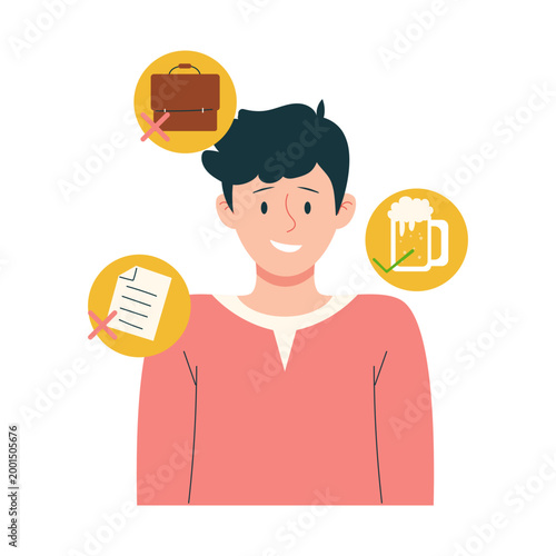 Alcohol Addiction Symptoms Flat Illustrations