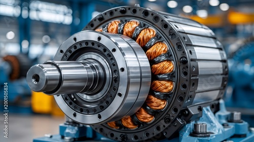 Electric motor stator with copper coils for industrial power