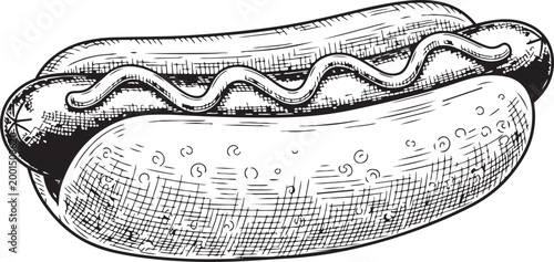 Foto Vintage hot dog etching vector illustration detailed hand drawn food sketch desi