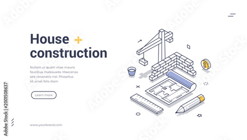 Schilderij op canvas Isometric web banner for house construction and building industry