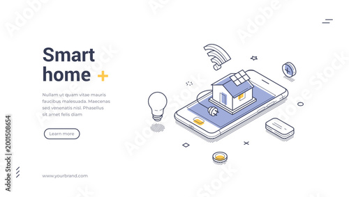 Foto Isometric web banner for smart home automation and internet of things
