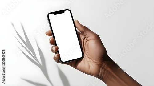 Hand Holding Smartphone Blank Screen Mockup Isolated on White Background – Mobile App UI Template