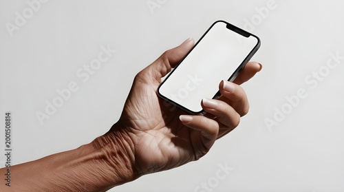 Hand Holding Smartphone Blank Screen Mockup Isolated on White Background – Mobile App UI Template
