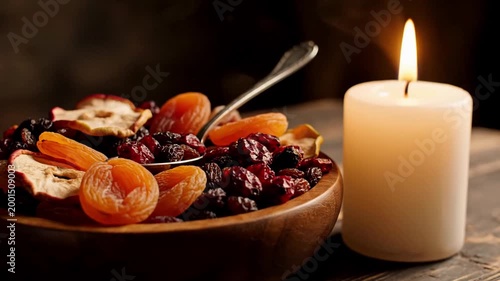 Dried Fruit Bowl with Candle Light